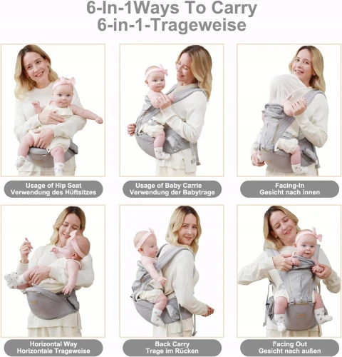 GROWNSY ergonomische Babytrage mit Hüftgurt 6in1