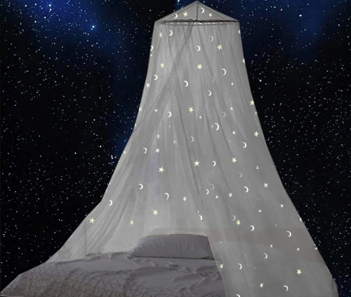 GLOW BED Moskitonetz für Kinderbett Baldachin mit leuchtenden Sternen
