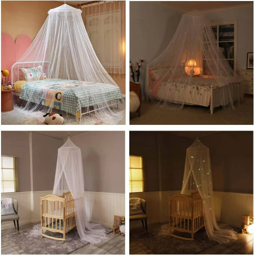GLOW BED Moskitonetz für Kinderbett Baldachin mit leuchtenden Sternen