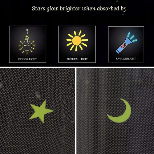 GLOW BED Moskitonetz für Kinderbett Baldachin mit leuchtenden Sternen