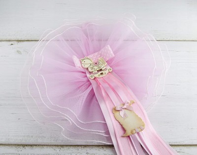 MARELI Bogen fĂĽr die Geburt eines Kindes 32 cm Keramik TĂĽll-Satin