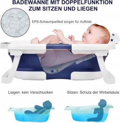 GLENMORE faltbare Babybadewanne mit Ablauf und Thermometer