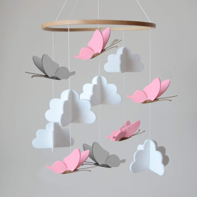 SWECOMZE Mobile für Babybett Holz Stoff BOHO