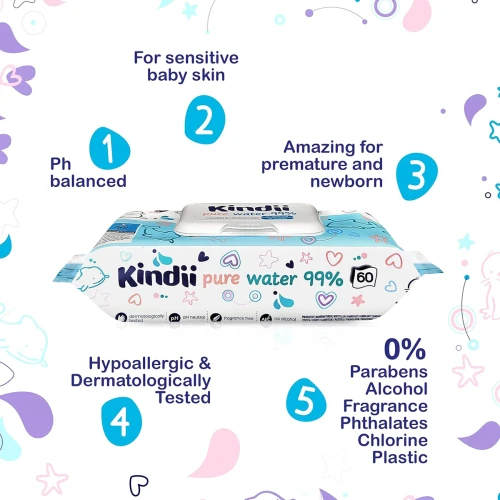 KINDII Pure Water 99 Feuchttücher mit Wasser x60