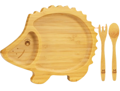 BABYLOVIT Bambusschale mit Saugnapf Löffel und Gabel JEŻ
