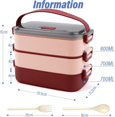 LUNCHBOX Brotdose mit drei Fächern und Besteck 2200ml