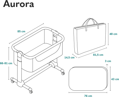 LIONELO AURORA 3w1 Beistellbett höhenverstellbar