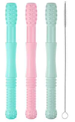 HOPTON Silikon-Beißring Massage 3 Stück + Reinigungsbürste 16,8 cm
