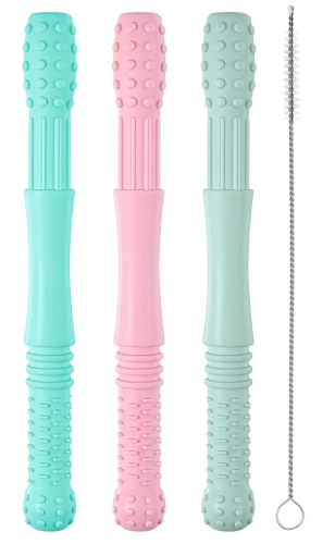 HOPTON Silikon-Beißring Massage 3 Stück + Reinigungsbürste 16,8 cm