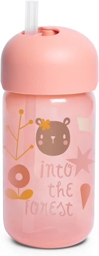 SUAVINEX Stroh-Trainerbecher, auslaufsicherer Becher mit Strohhalm, 340 ml, ab 18 Monaten