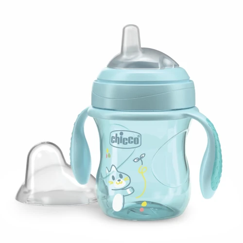 CHICCO Transition Cup Trinklernbecher mit Auslaufschutz, Trinkaufsatz und Griffen 200 ml 4M+