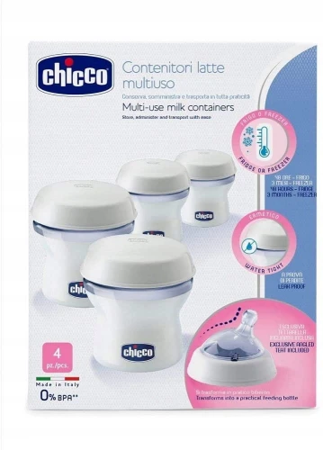 CHICCO Milchbehälter 4 x 150 ml + Sauger mit Schraubverschluss