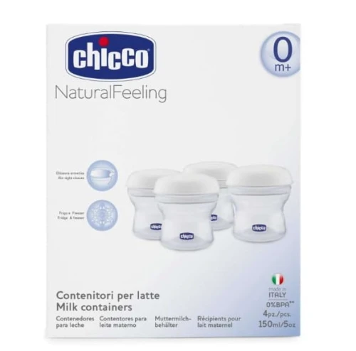 CHICCO Milchbehälter 4 x 150 ml + Sauger mit Schraubverschluss