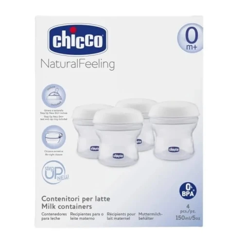 CHICCO Milchbehälter 4 x 150 ml + Sauger mit Schraubverschluss