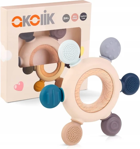 AKOLIK Silikon-Holz Beißring Massage 10,8 cm 3M+