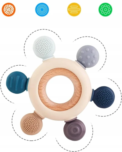 AKOLIK Silikon-Holz Beißring Massage 10,8 cm 3M+