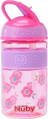 NUBY Hard Straw Cup Tritan Trinkflasche mit Strohhalm 3 l+ 360 ml BLUMEN