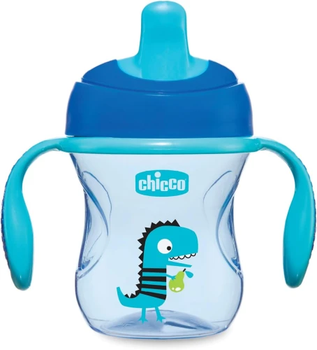CHICCO Transition Cup Trinklernbecher mit Auslaufschutz, Mundstück und Griffen 200 ml 4M+