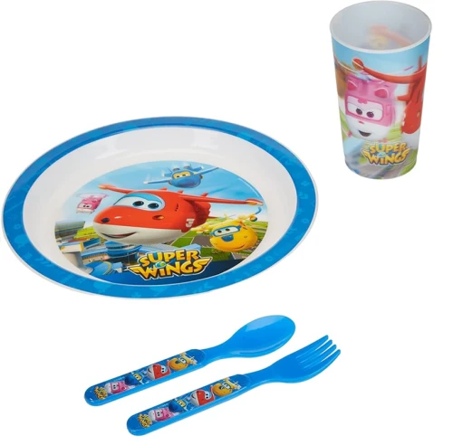 OLED Super Wings Frühstücksset Teller Becher Besteck 3 Jahre+