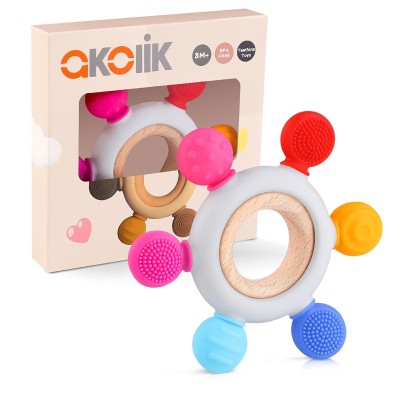 AKOLIK Silikon-Holz Beißring Massage 10,8 cm 3M+
