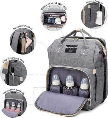 LEOGREEN Windelrucksack und Zubehör mit Wickelauflage