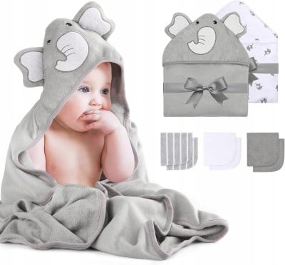 MOMCOZY Kapuzenhandtuch x2 76x76 +6 24x24 Waschlappen