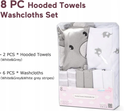 MOMCOZY Kapuzenhandtuch x2 76x76 +6 24x24 Waschlappen